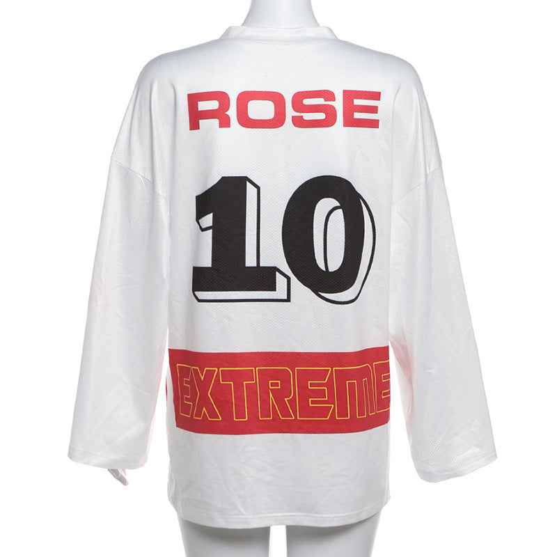 Women Clothing Contrast Color Printed Letter Graphic Long Sleeve V neck Comfortable Casual T shirt