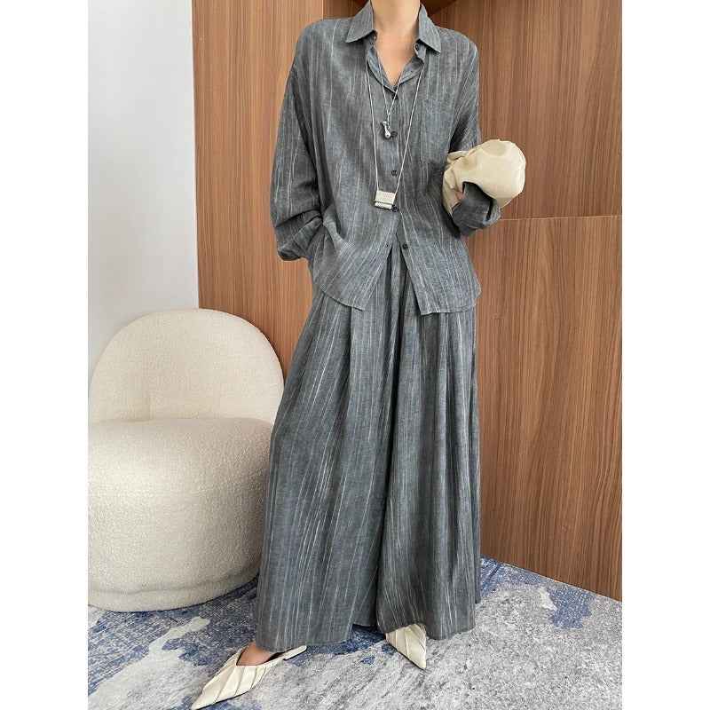 Early Spring Tencel Lyocell Fried Color Tie Dyed Loose Shirt Culottes Two Piece Sets