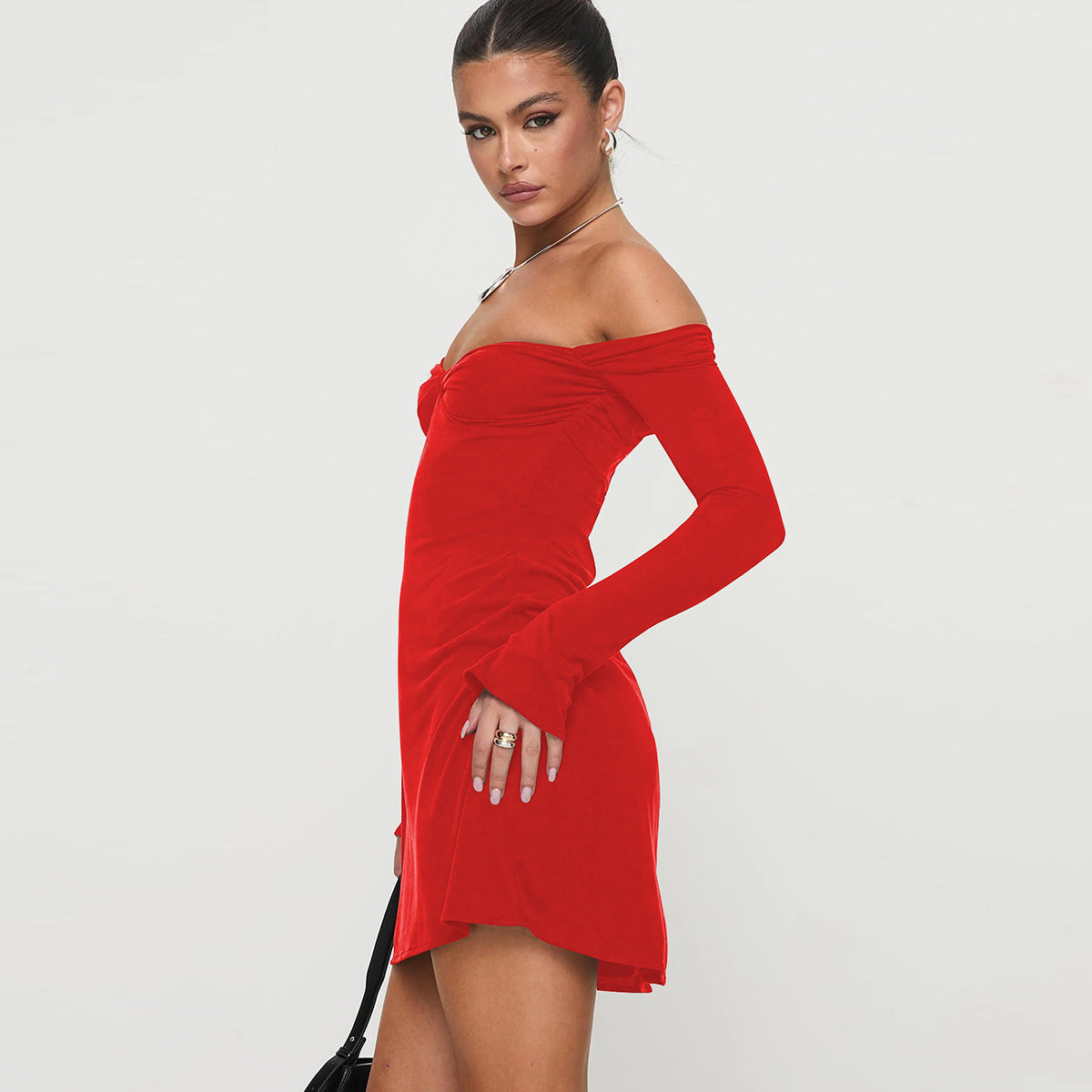 Autumn Winter Women Clothing Long Sleeve Dress Sexy Off Neck Tube Top Backless Hip Dress - ALZO