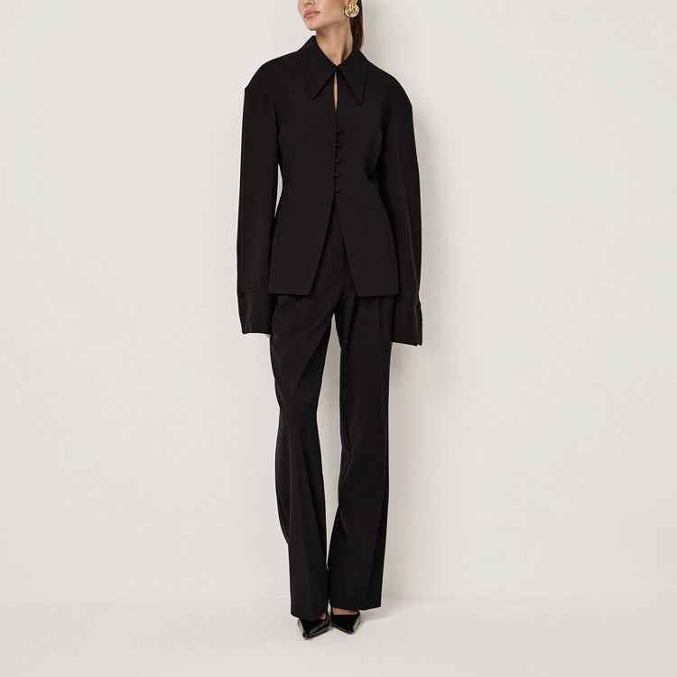 Black Sets Women Collared Long Sleeve Slim Jacket Casual Pants Office Two Piece Sets