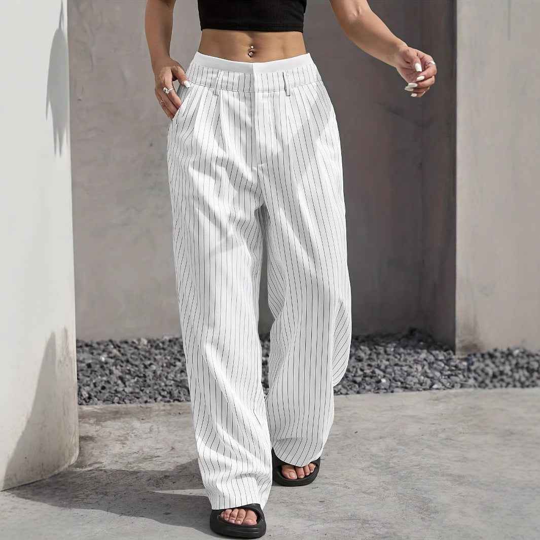 Autumn Winter Casual High Waist Stitching Work Pant Simple Loose Drooping Straight Leg Pants