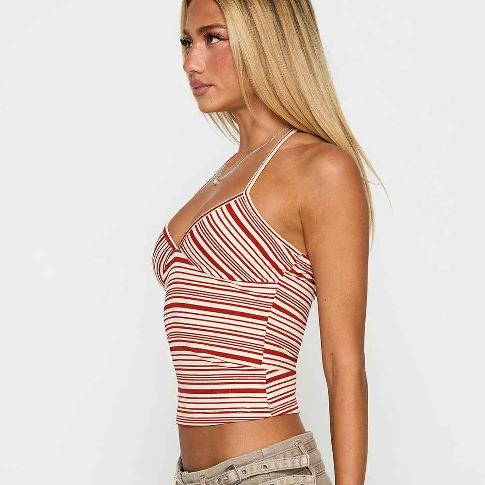 Sexy Personalized Summer Exclusive for Halter Strap Irregular Asymmetric Striped Vest for Women