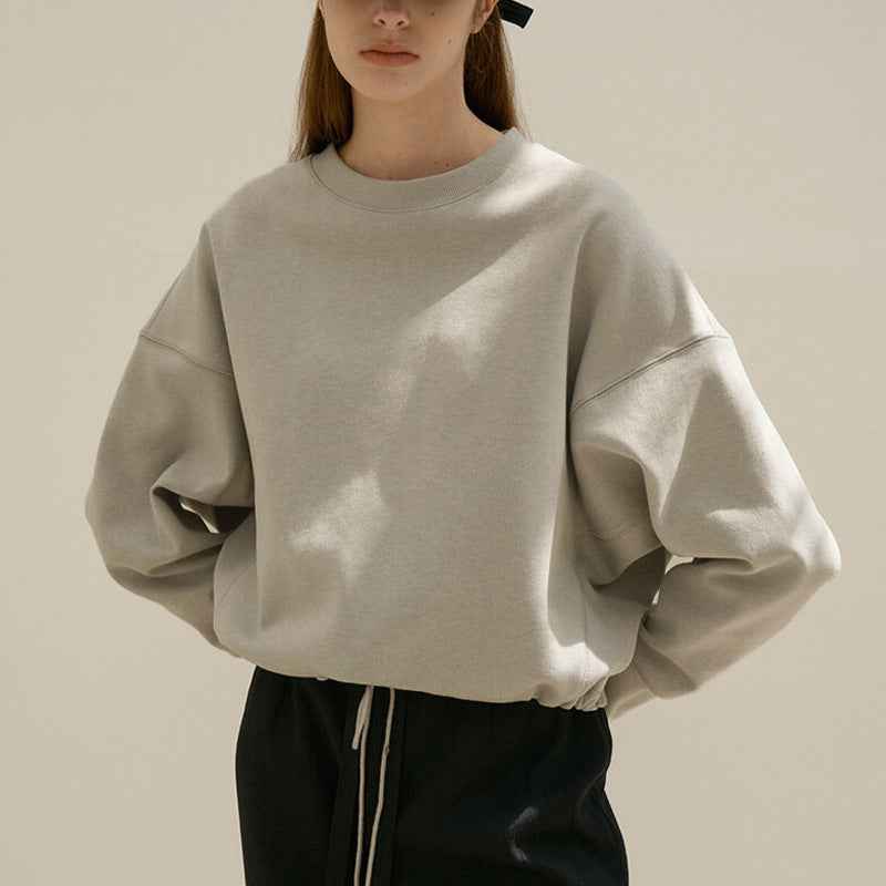 Short Sweatshirt for Women Spring Drawstring Waist Tight Design Loose Casual Running Sports Pullover Top