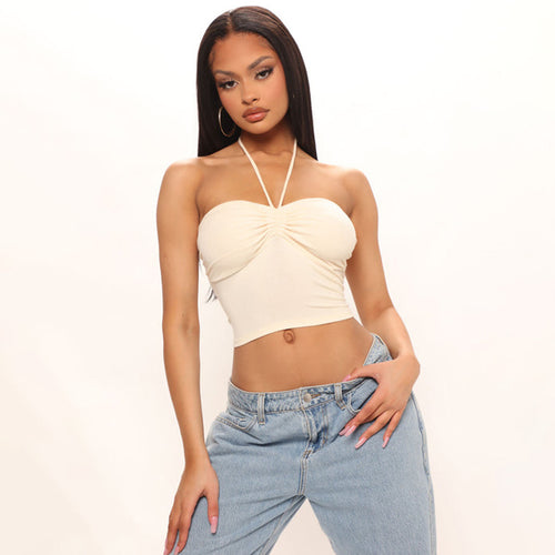 Amoi Sexy Women Clothing Lace up Halterneck Backless Sexy Vest Top - ALZO