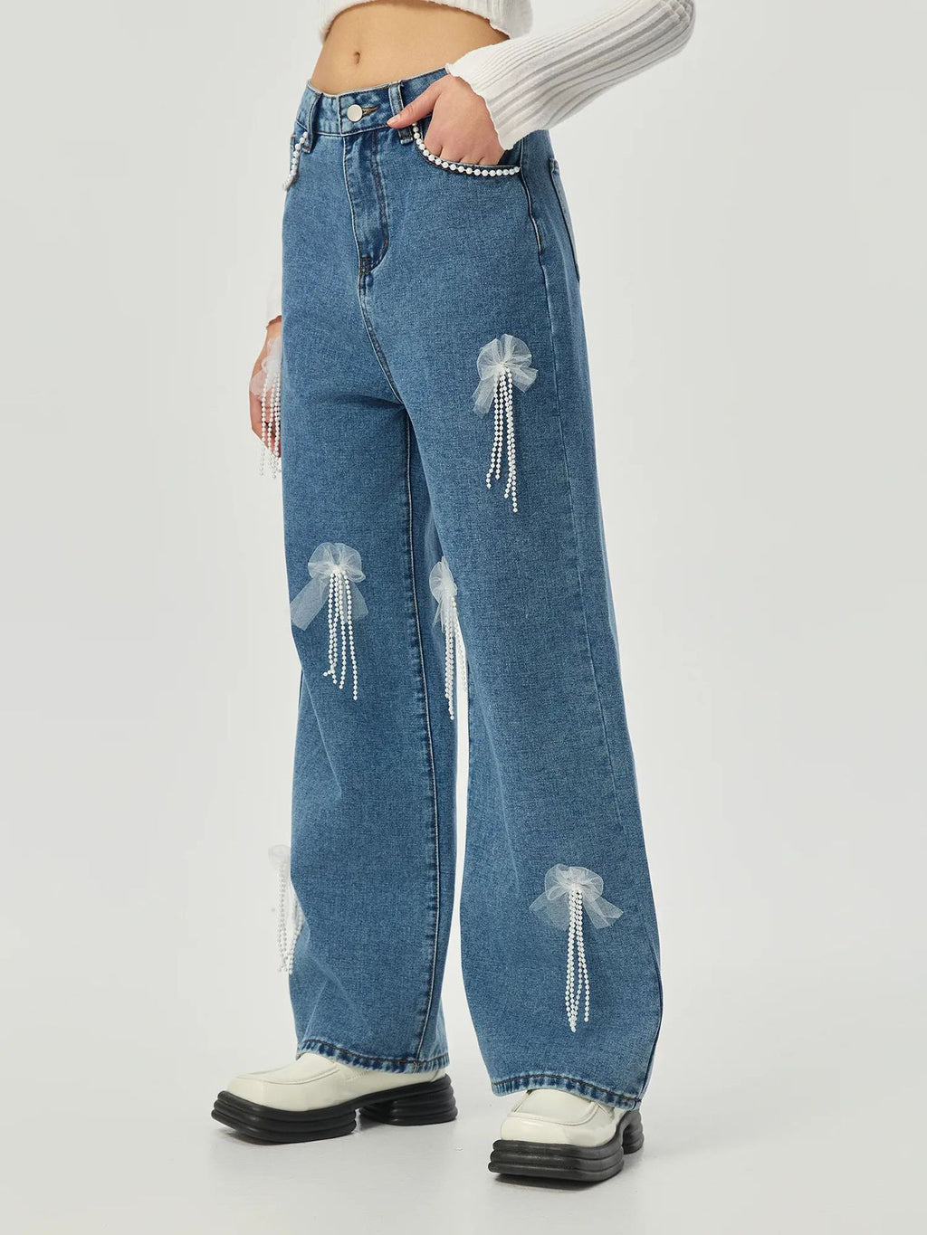 Women Wear Butterfly Decoration Loose Wide Leg Denim Trousers Women Jeans - ALZO