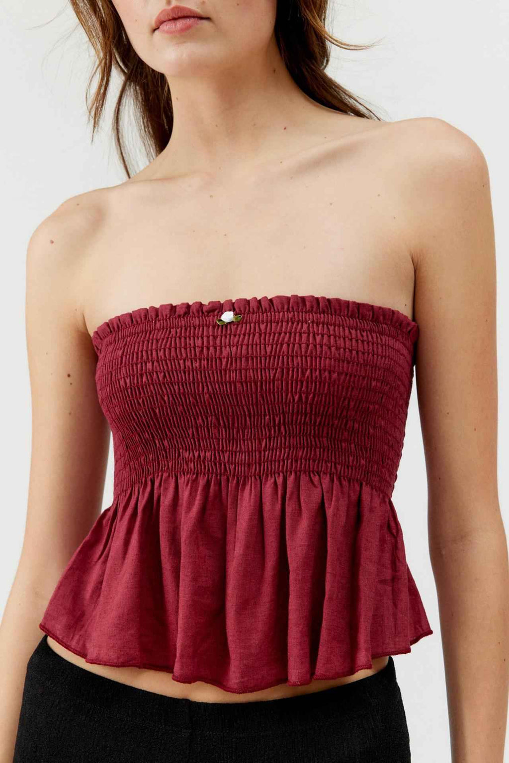 Fall Women Wear Top Solid Color Tube Top Pleated Sexy Vest