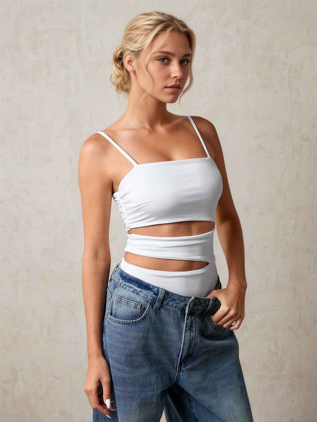 Women Clothing Summer Simple Sexy Jumpsuit Hollow Out Cutout Spaghetti Straps Sleeveless Jumpsuit