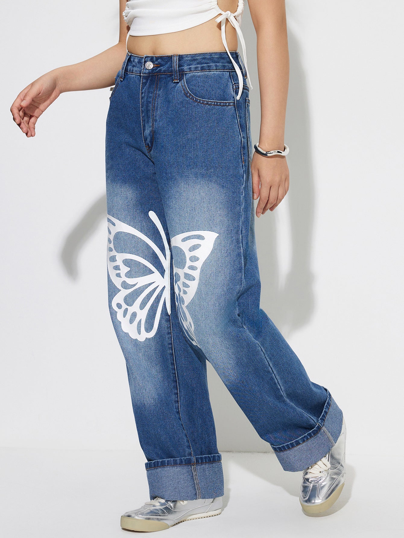 Women Wear Retro Casual High Waist Straight Jeans Trousers - ALZO