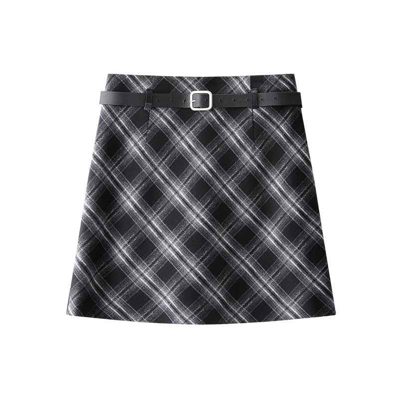 Retro Plaid Short Skirt High Waist All Matching A line Skirt Small Anti Aging Casual Slimming Skirt