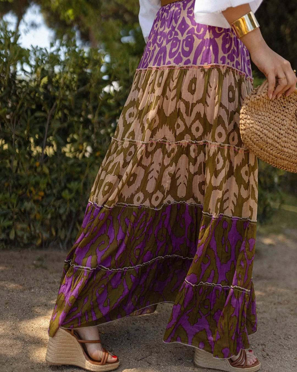 Women Skirt Printed Ruffled Swing Long Skirt - ALZO