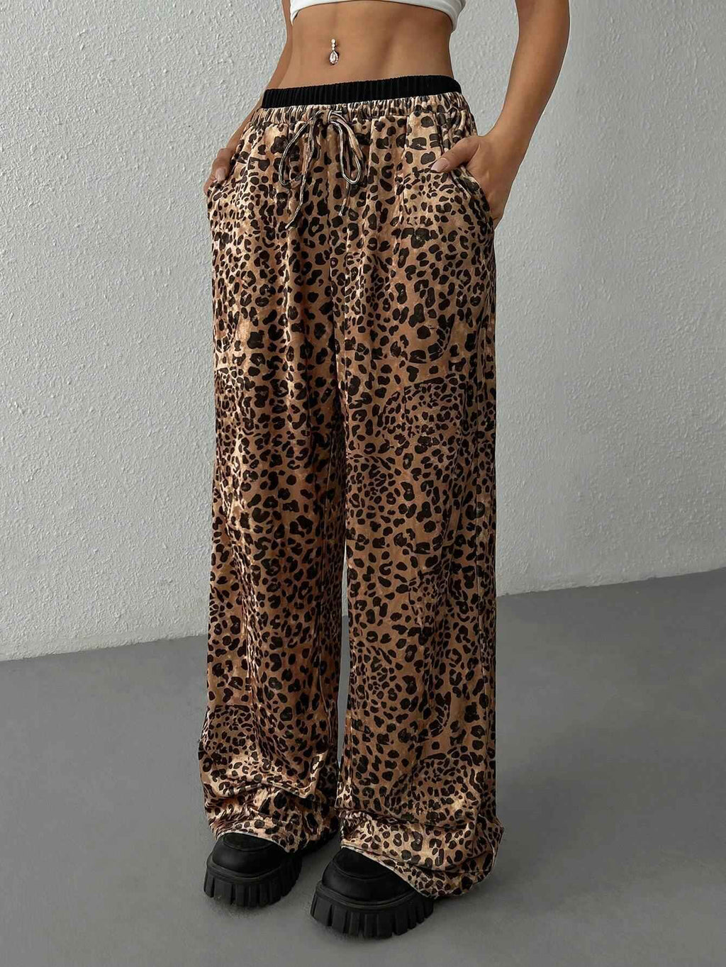 Women Clothing Unique Design Casual Pants Autumn Winter Loose Drape Leopard Print Trendy Trousers