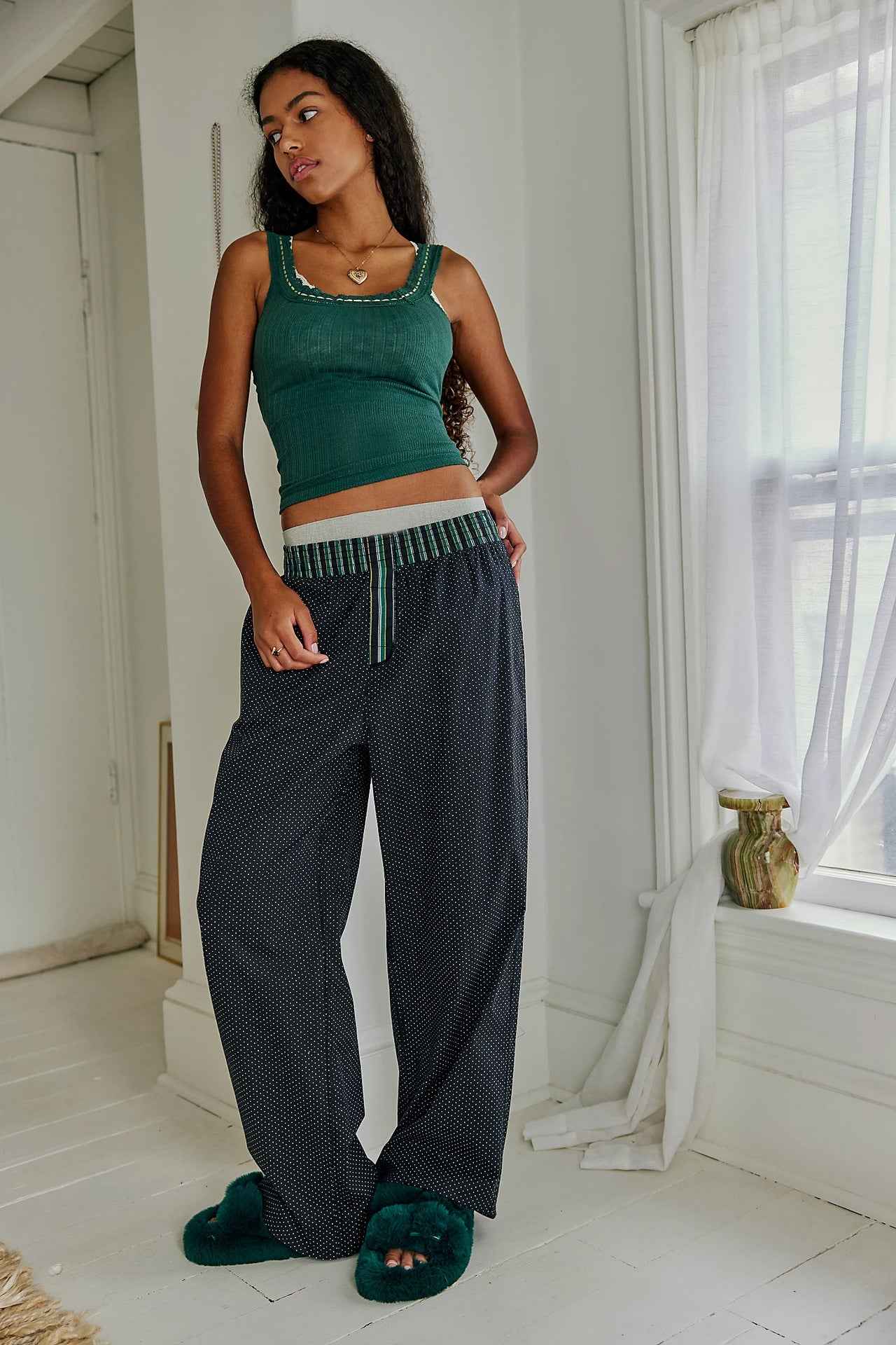 Spring Summer Women Clothing Striped Polka Dot Stitching Casual Loose Trousers Women