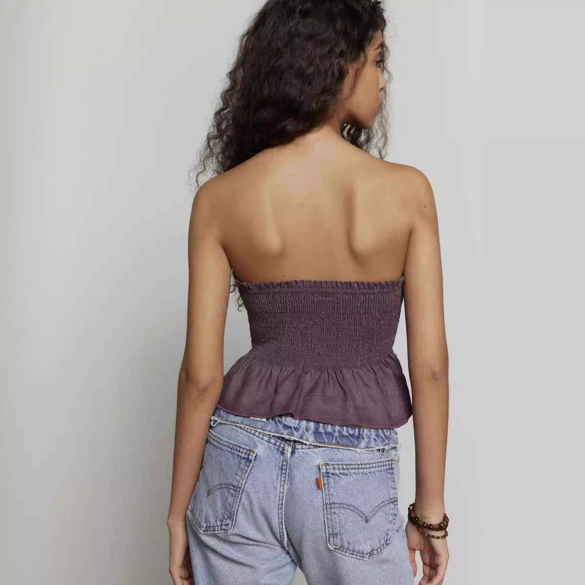 Fall Women Wear Top Solid Color Tube Top Pleated Sexy Vest