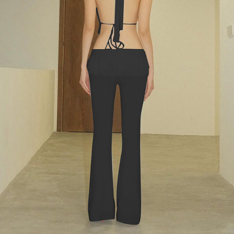 Winter Ruffled Lace up Bell Bottom Pants Women Sexy Tight Trousers - ALZO