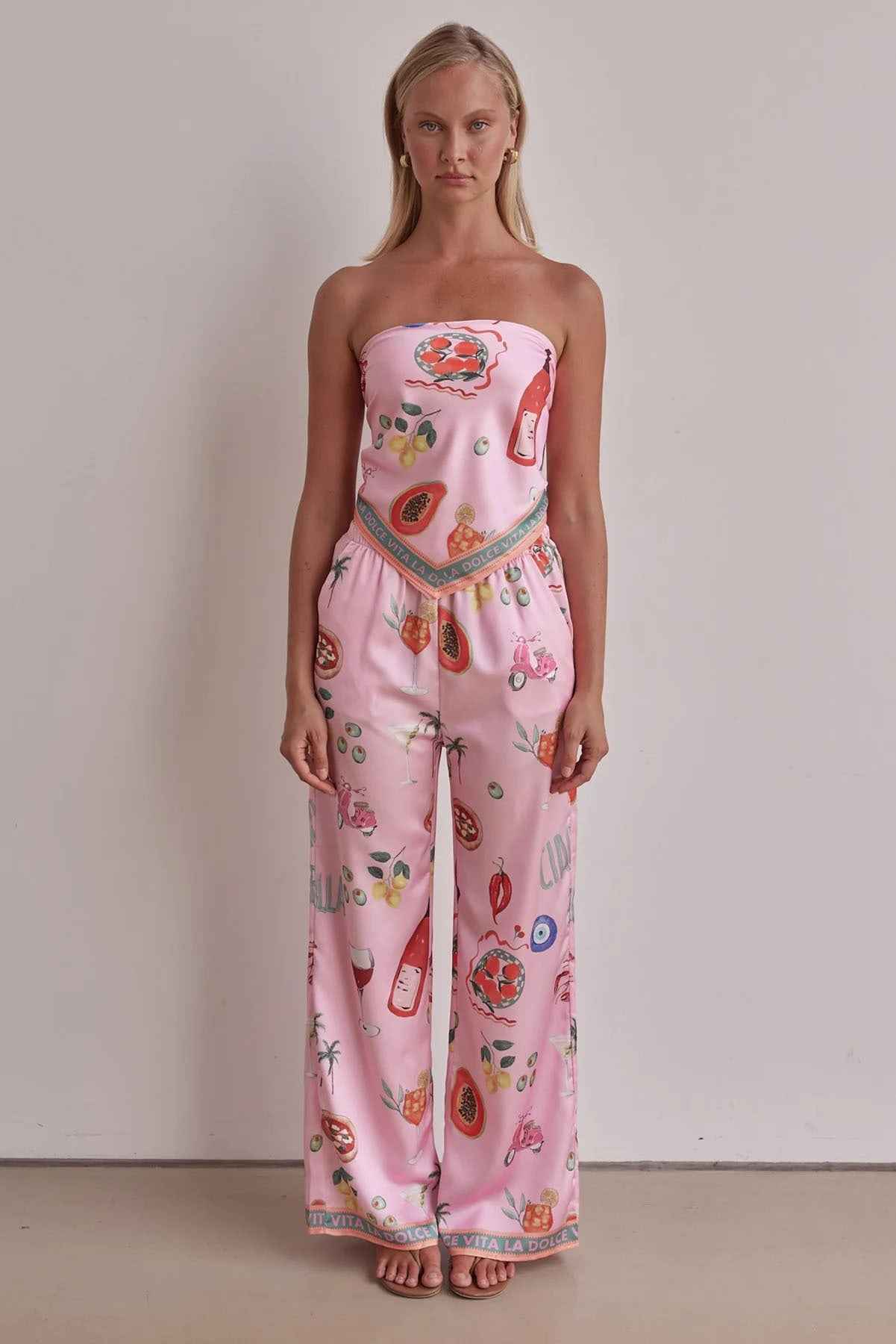 Summer Positioning Sexy Print Tube Top Wide Leg Two Piece Sets