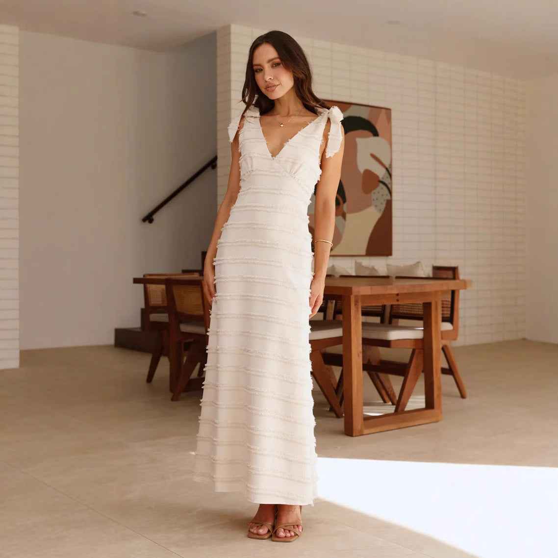 Summer French Retro Gentle Elegant V neck Texture Dress