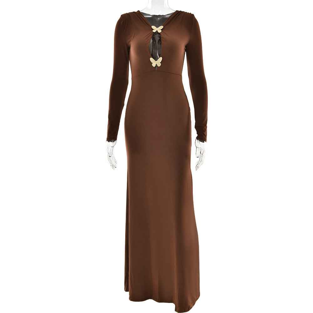 Spring Arrival Sheath Dress Sexy Long Sleeve Pleated Slim Fit Dress