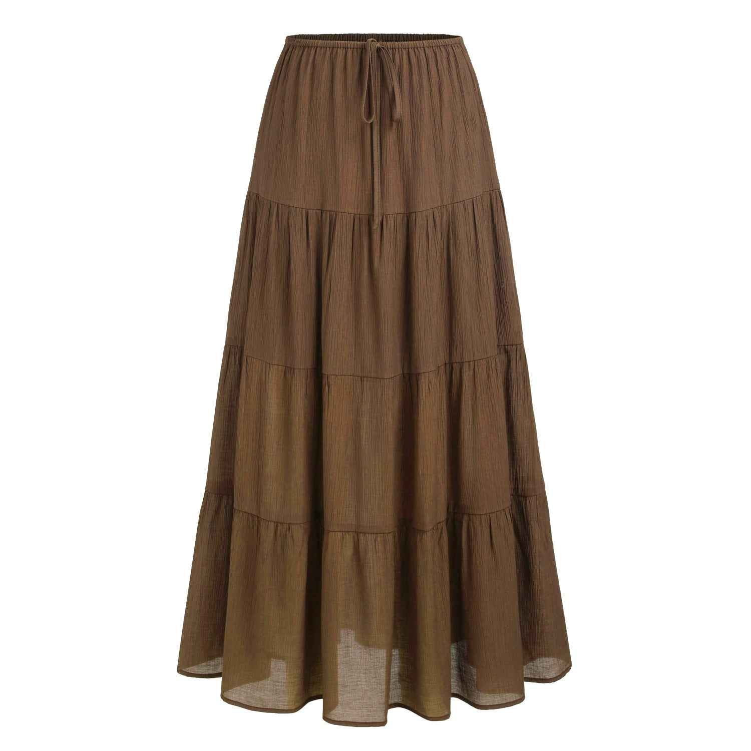 Women Clothing Cotton Skirt High Waist Elastic Lace up Large Swing Skirt Loose Patchwork Maxi Women