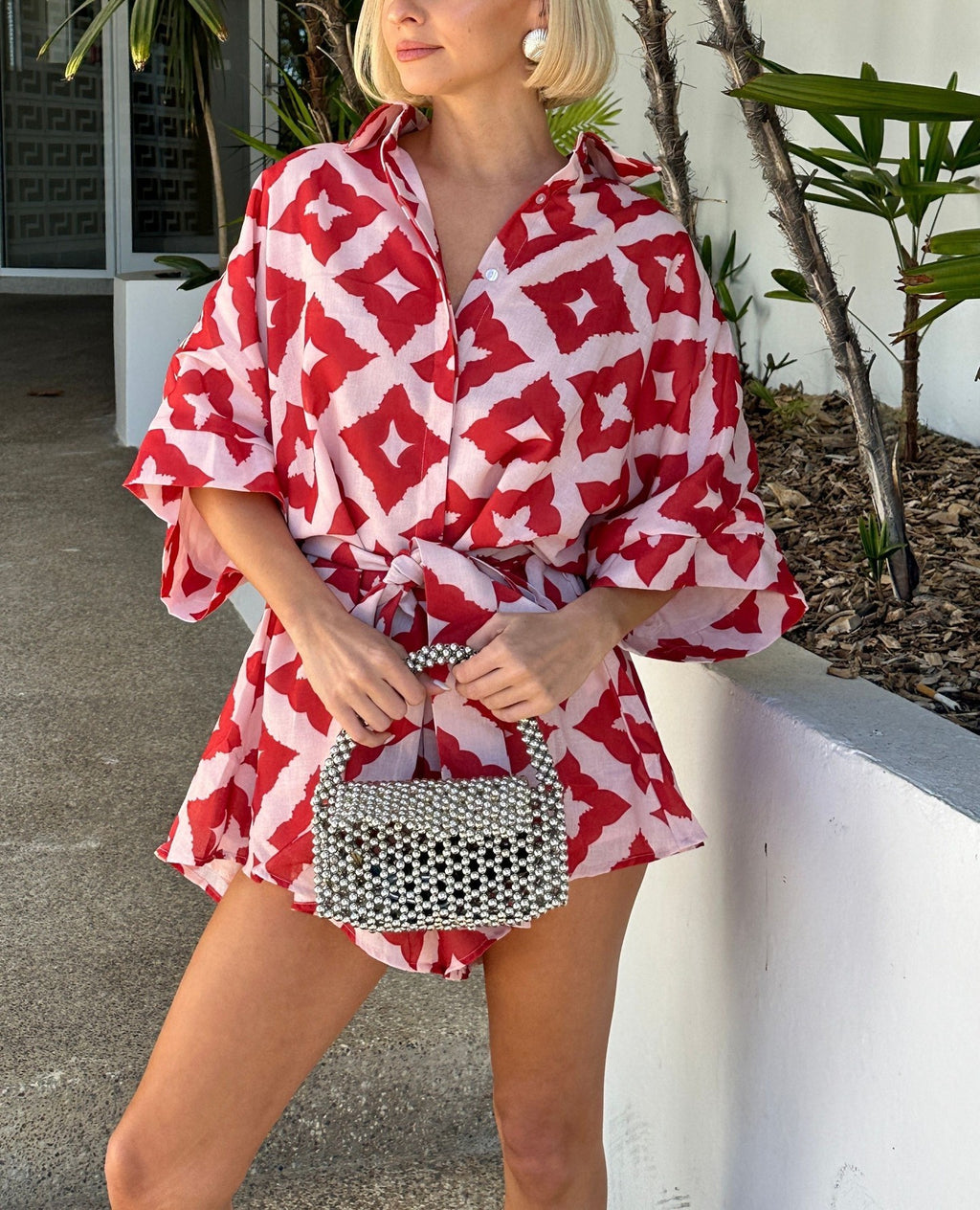 Loose Casual Print Lace Up Jumpsuit Shorts Women - ALZO