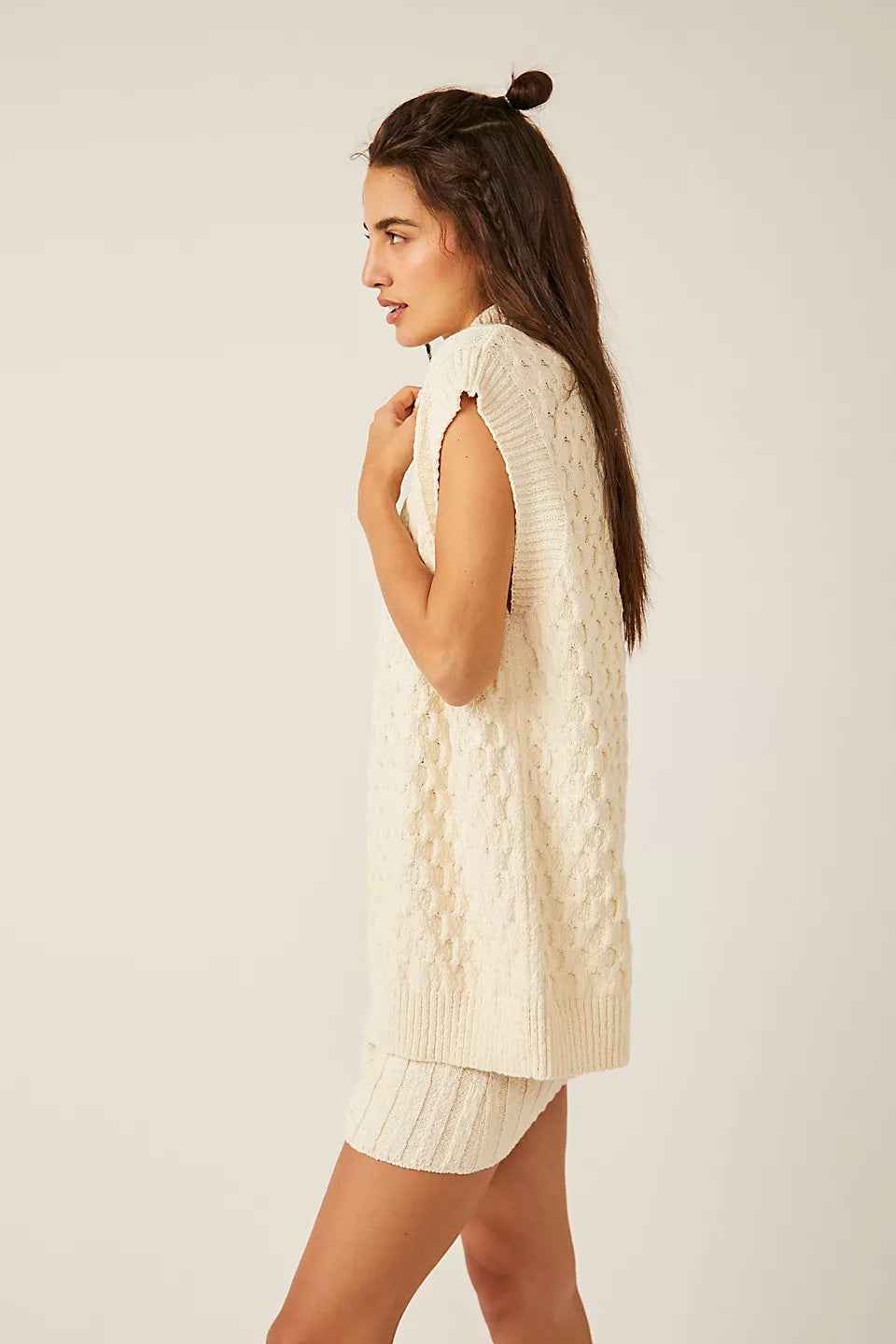 Autumn Winter Women Solid Color Sleeveless Casual Loose Woolen Top Sexy Skirt Two Piece Sets