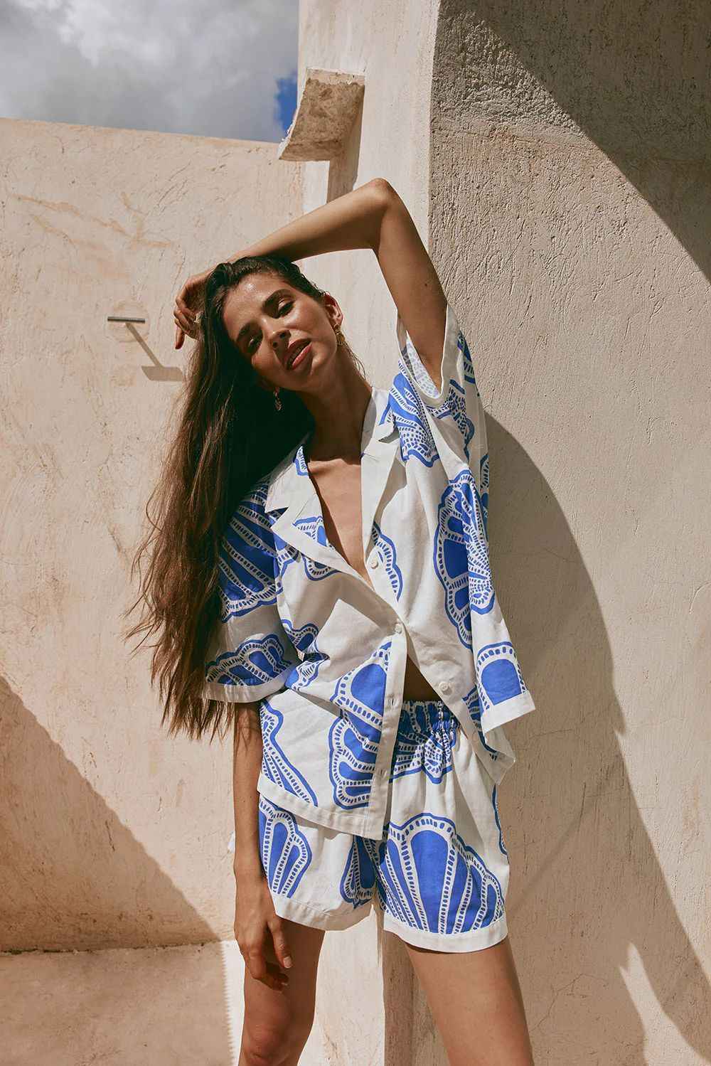 Summer Casual Loose Printed Short Sleeve V neck Home Wear Set