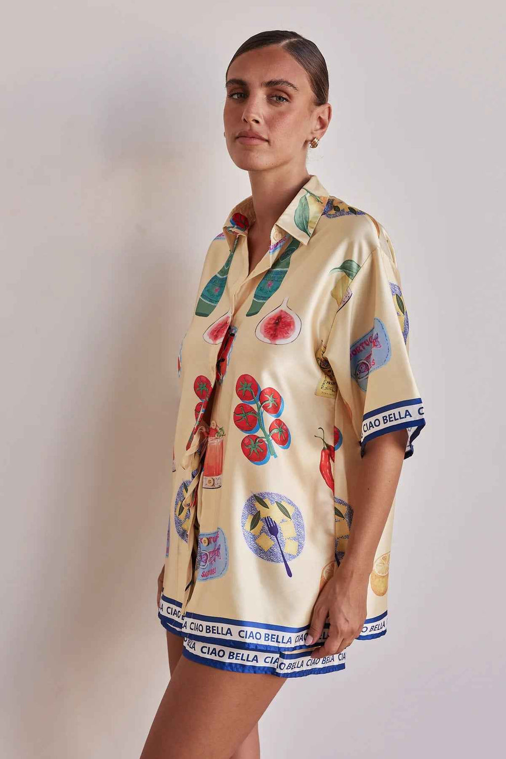 Summer Casual Homewear Cartoon Collared Cardigan Short Sleeve Shorts Sets