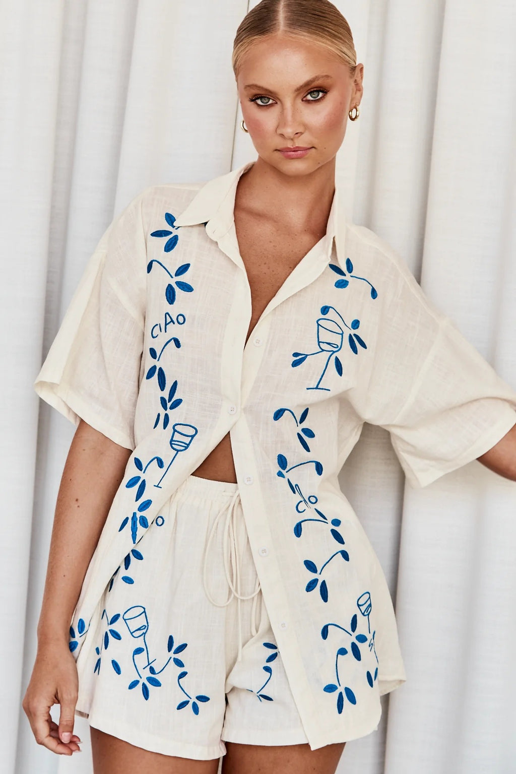 Spring Summer 3D Three Dimensional Embroidered Comfort Casual Shirt Short Suit - ALZO