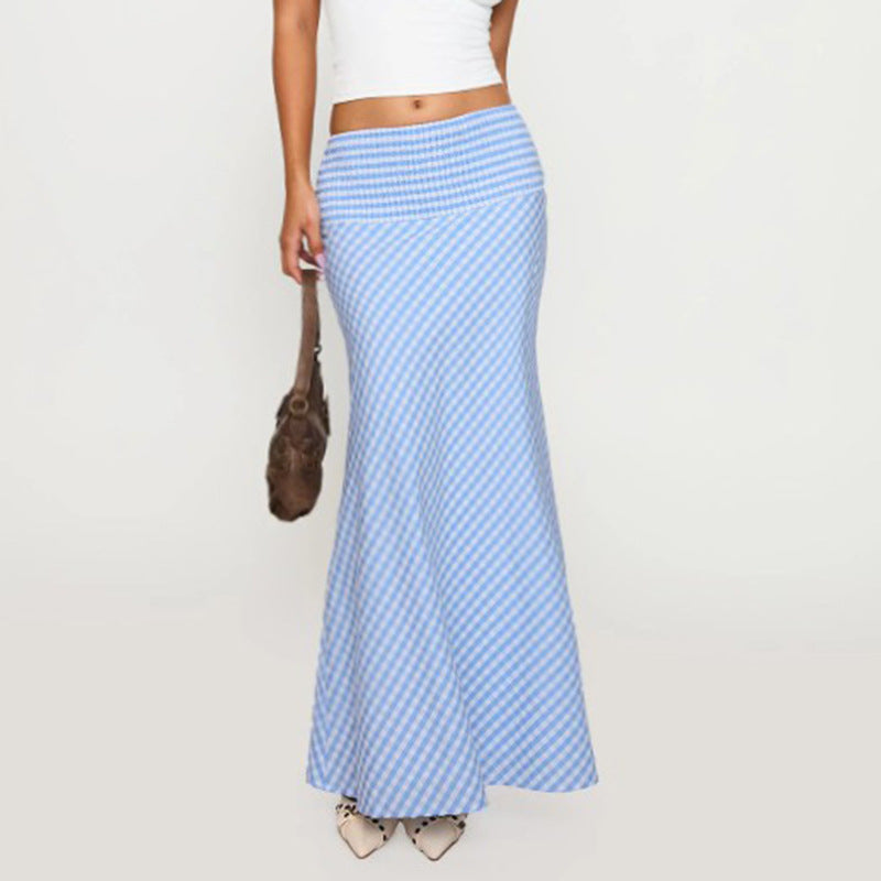 Summer Women Clothing Office Pattern Smocking Wide Waist Skirt Urban Hip Bag Fishtail Skirt - ALZO
