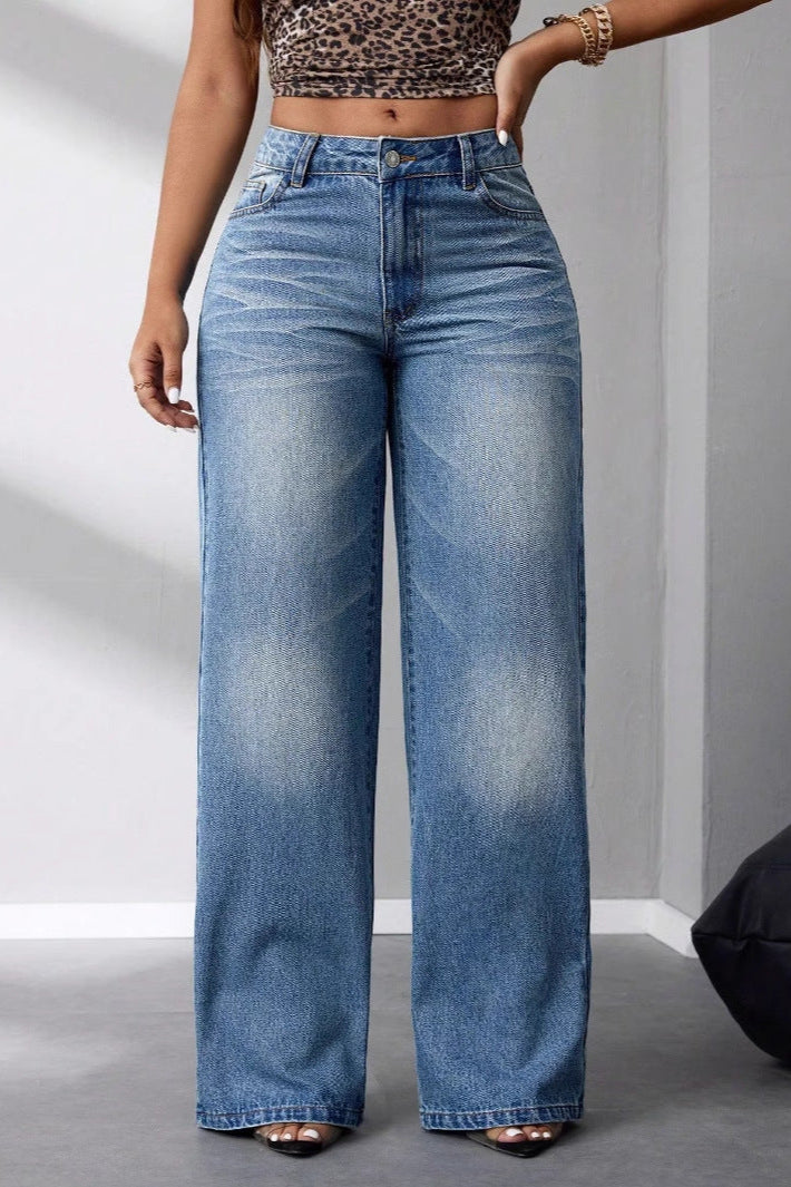Women Clothing Loose Drooping Wide Leg Straight Jeans - ALZO