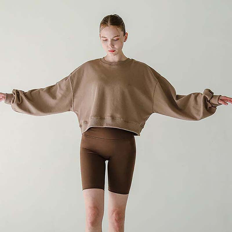 Short Sweatshirt Women Clothing Spring Autumn Long Sleeve round Neck Pullover Casual Yoga Clothes Sexy Fitness Sports Top - ALZO