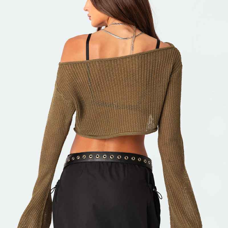 Knitwear Fall Women Clothing Sexy Cropped Short Off Shoulder Knitted Sweater Women