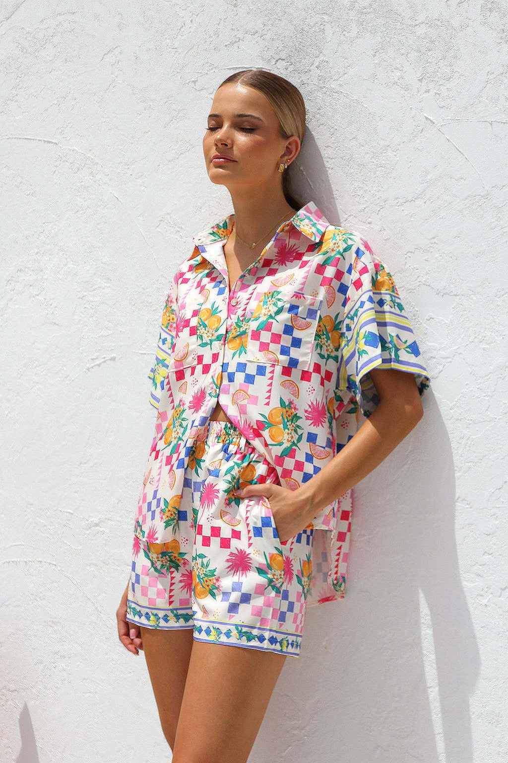 Spring Summer Printed Casual Shirt Shorts Two Piece Sets Office - ALZO