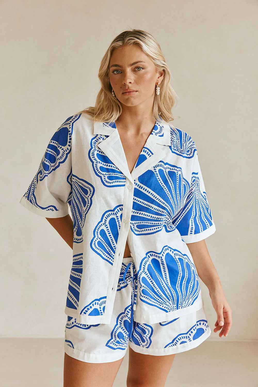 Summer Casual Loose Printed Short Sleeve V neck Home Wear Set