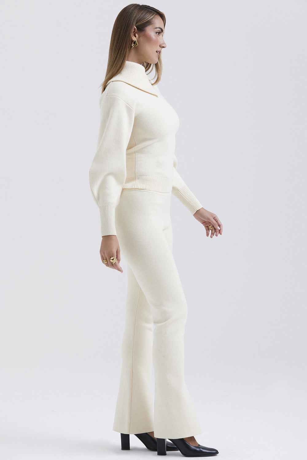 Winter Two Piece Set Sexy Trend Hooded Long Sleeve Straight Leg Pants Knitting Set
