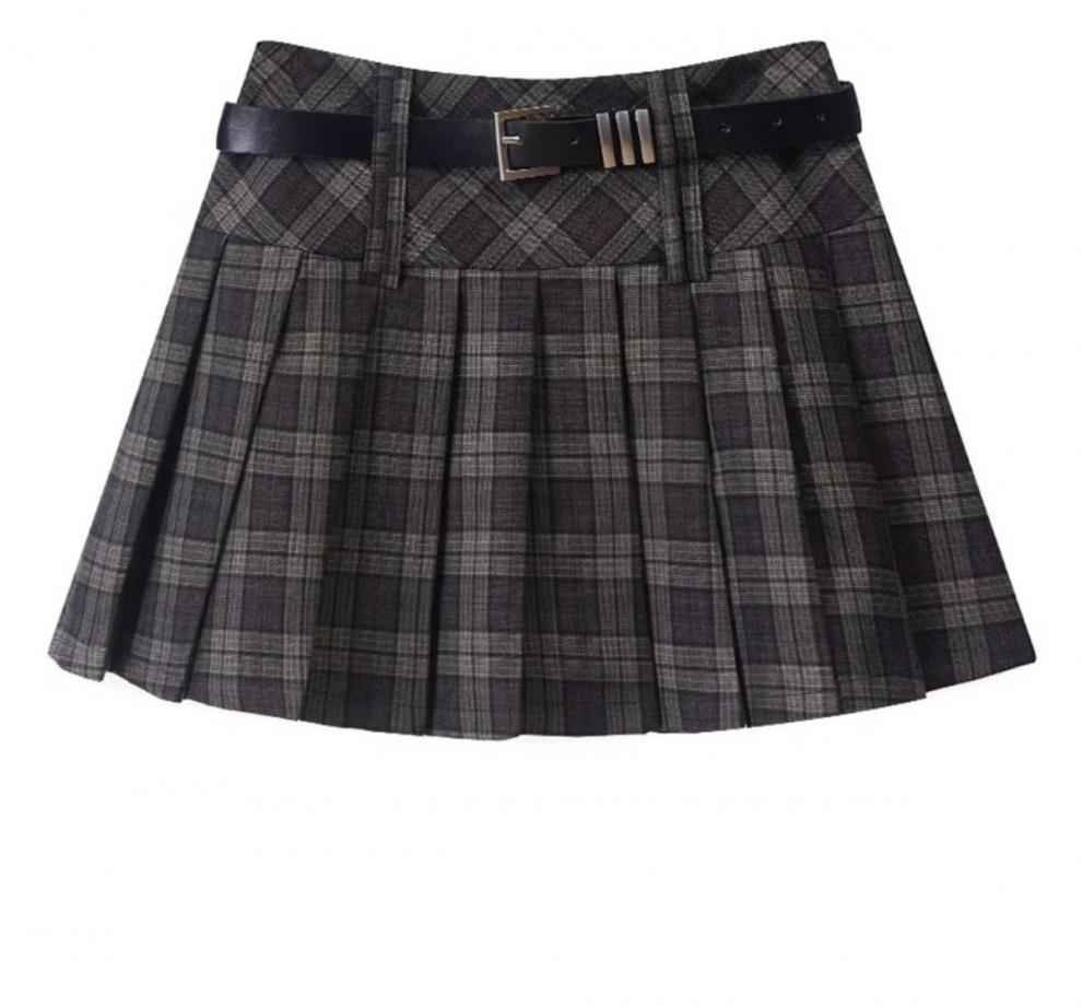 Retro Plaid Skirt Women Early Autumn Preppy High Waist Slimming Pleated Skirt Anti Exposure Short Skirt