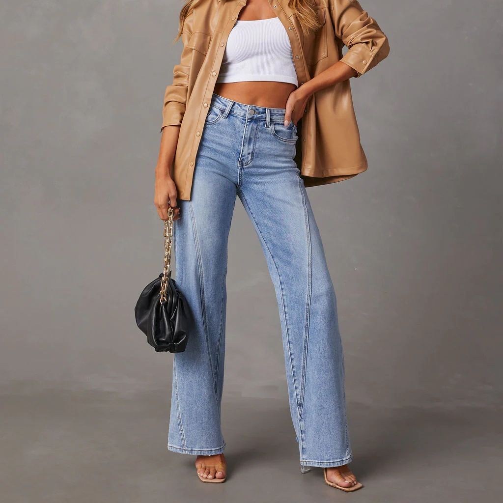 Loose Stitching Wide Leg Women Jeans Women - ALZO
