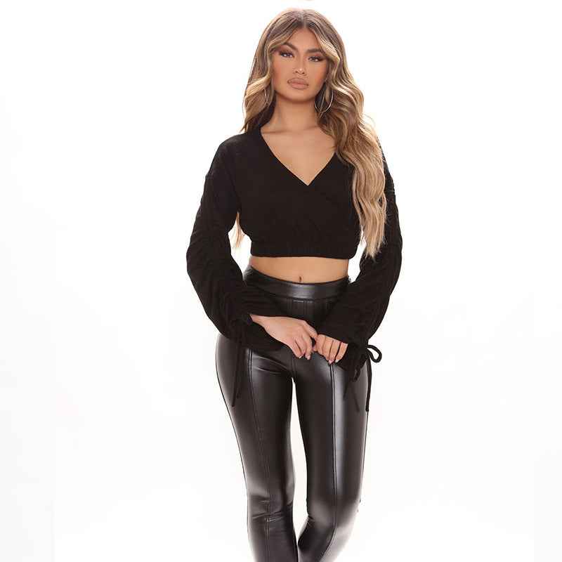 Fall Solid Color Pullover T-shirt Women Casual Young Wind Black Long Sleeve T-shirt Women