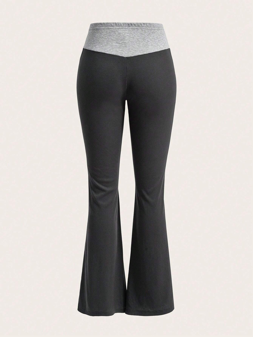 Women Clothing All Match Office Tight Casual Pants Autumn Winter Elastic Waist Contrast Color Wide Leg Pants - ALZO