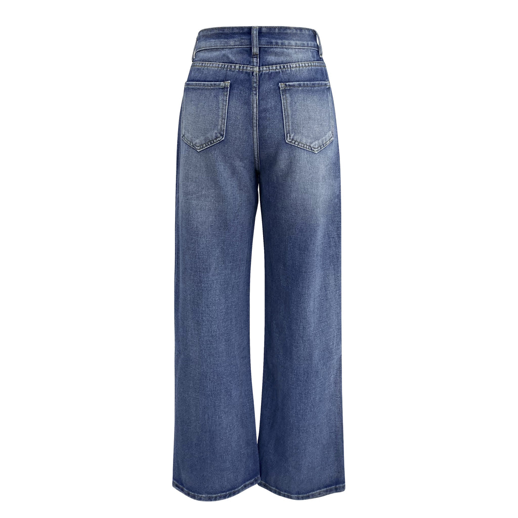Jeans Women Washed High Waist Wide Leg Pants - ALZO
