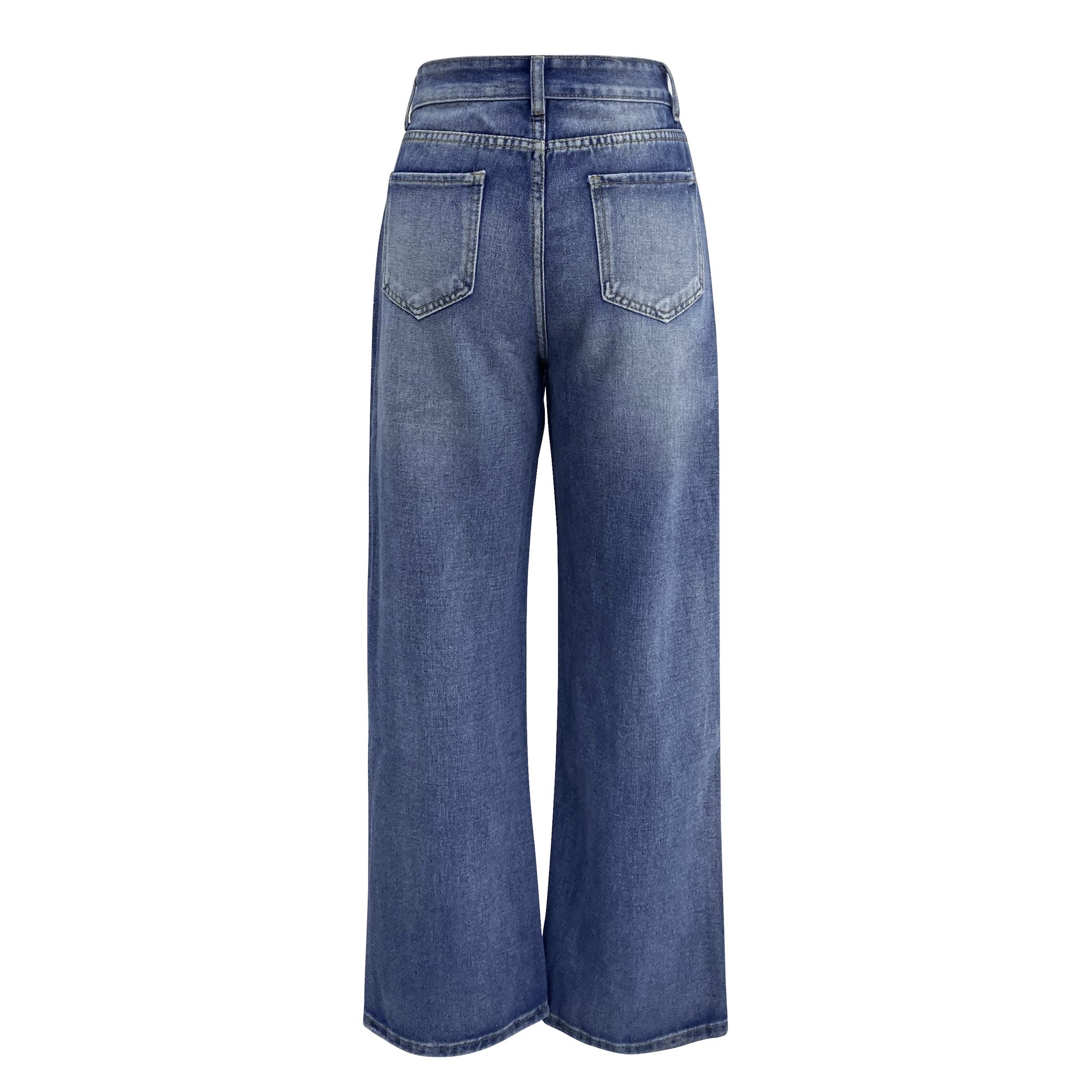 Jeans Women Washed High Waist Wide Leg Pants - ALZO