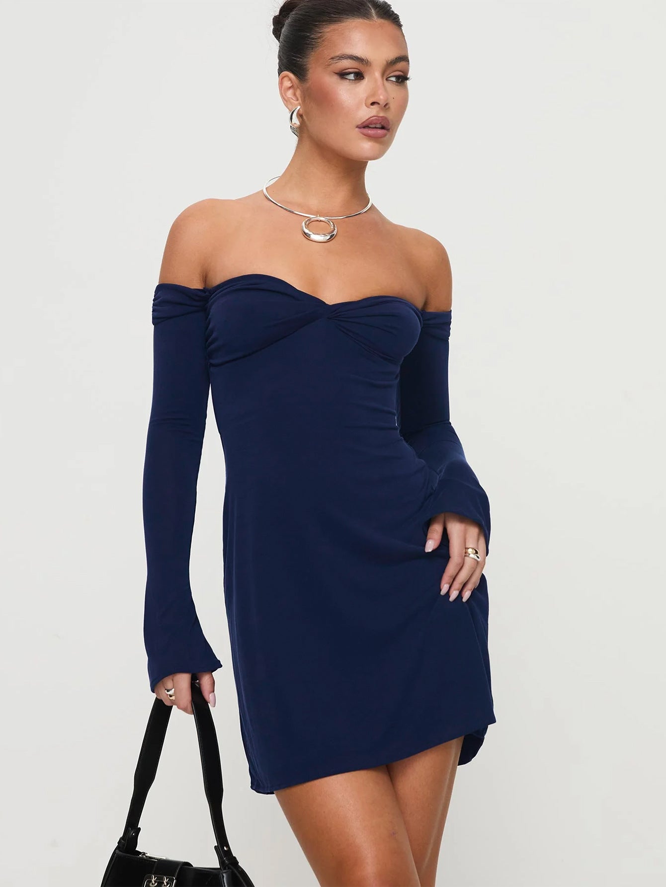 Autumn Winter Women Clothing Long Sleeve Dress Sexy Off Neck Tube Top Backless Hip Dress - ALZO
