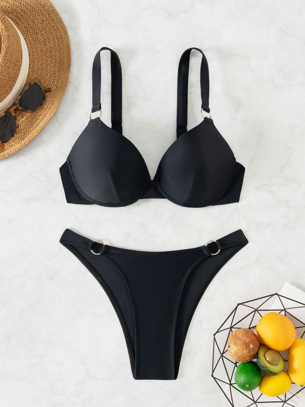 Solid Color Hard Bag Bikini Split Swimsuit