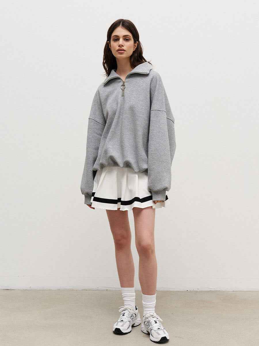 Collared Sweatshirt Autumn Winter Women Unisex Street Loose Lapels Zipper Sweatshirt