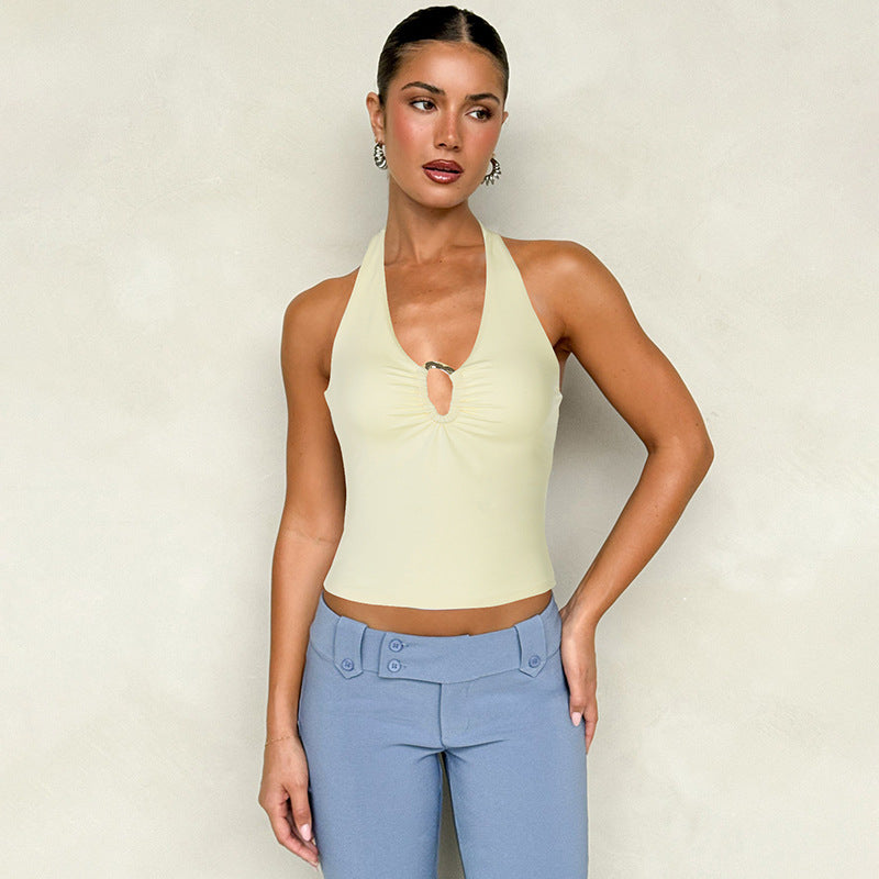 Women Clothing Summer Sexy Slim Fit Backless Lace up Small Tank Top Women - ALZO