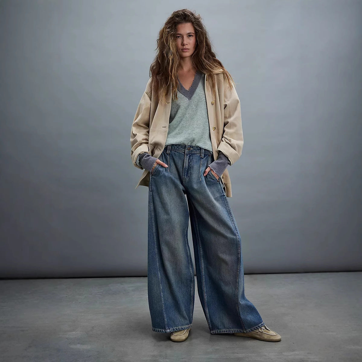 Wide Leg Jeans Tide Brand Women Clothing Washed Worn Loose Straight Long Pants - ALZO