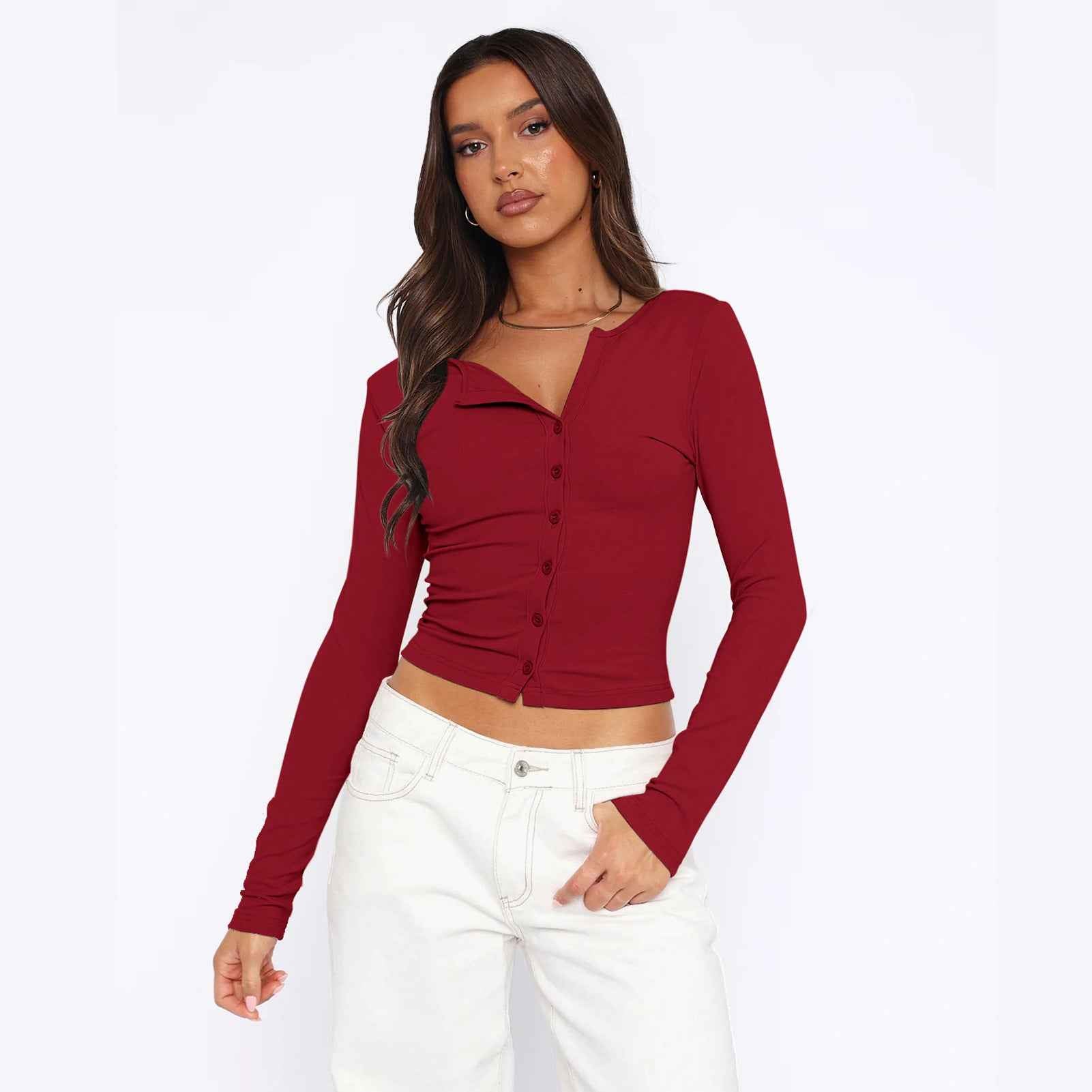 Sexy Blouse Summer High Grade Button Knitted Cardigan Shoulder Slimming T shirt