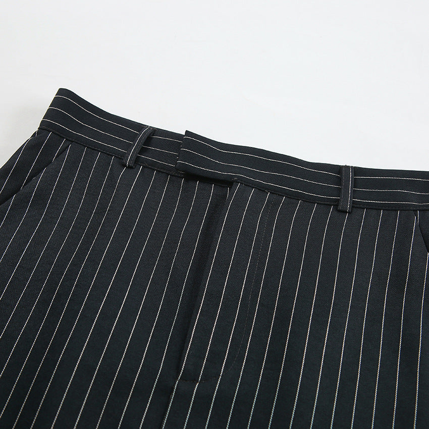 Office Slim Fit High Waist Striped Slit Straight Skirt Autumn Women Clothing - ALZO