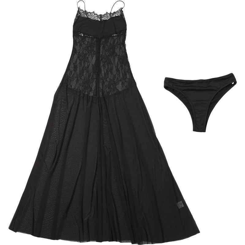 Spring Summer Women Clothing Sexy See through High Waist Slim Strap Dress Two Piece Sets