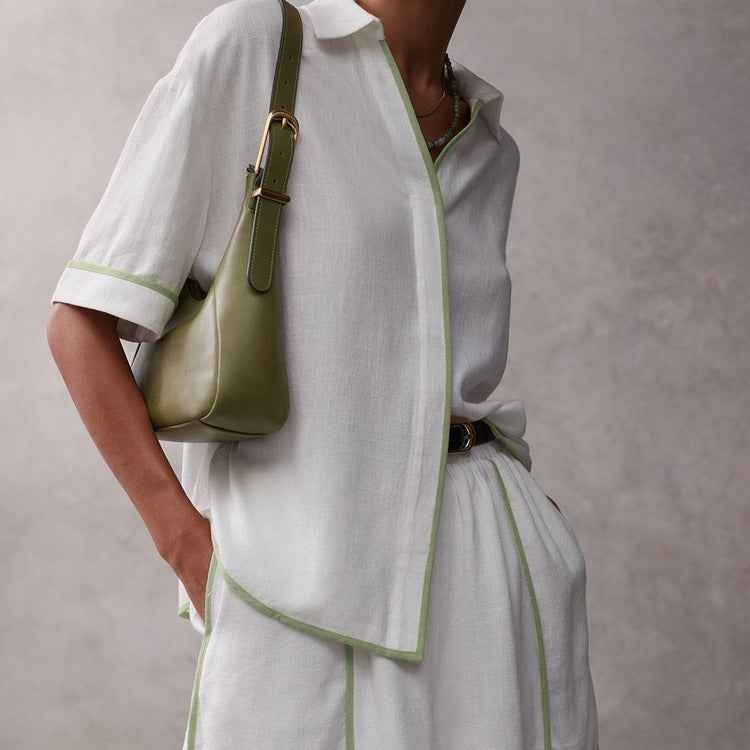 Color Contrast Half Sleeve Shirt Shorts Two Piece Sets Casual Loose Cotton Women