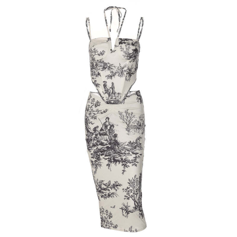 Women Summer Retro Printed Skirt Two-Piece Set Casual Set Women Corset - ALZO